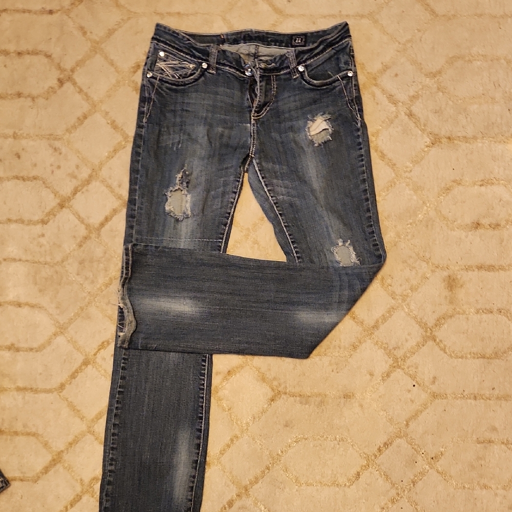 A-Idol Blue Jeans with Distressed Details